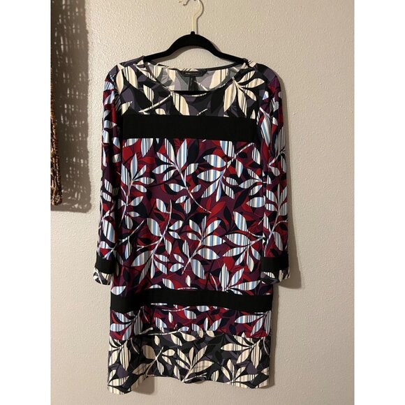 BCBGMaxAzria Shift Dress M Medium 3/4 Long Sleeve Stretch Multicolor Washable - Picture 8 of 8